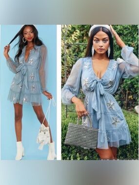 Show Me Your MuMu Baby Blue Star Embellished Mini Dress